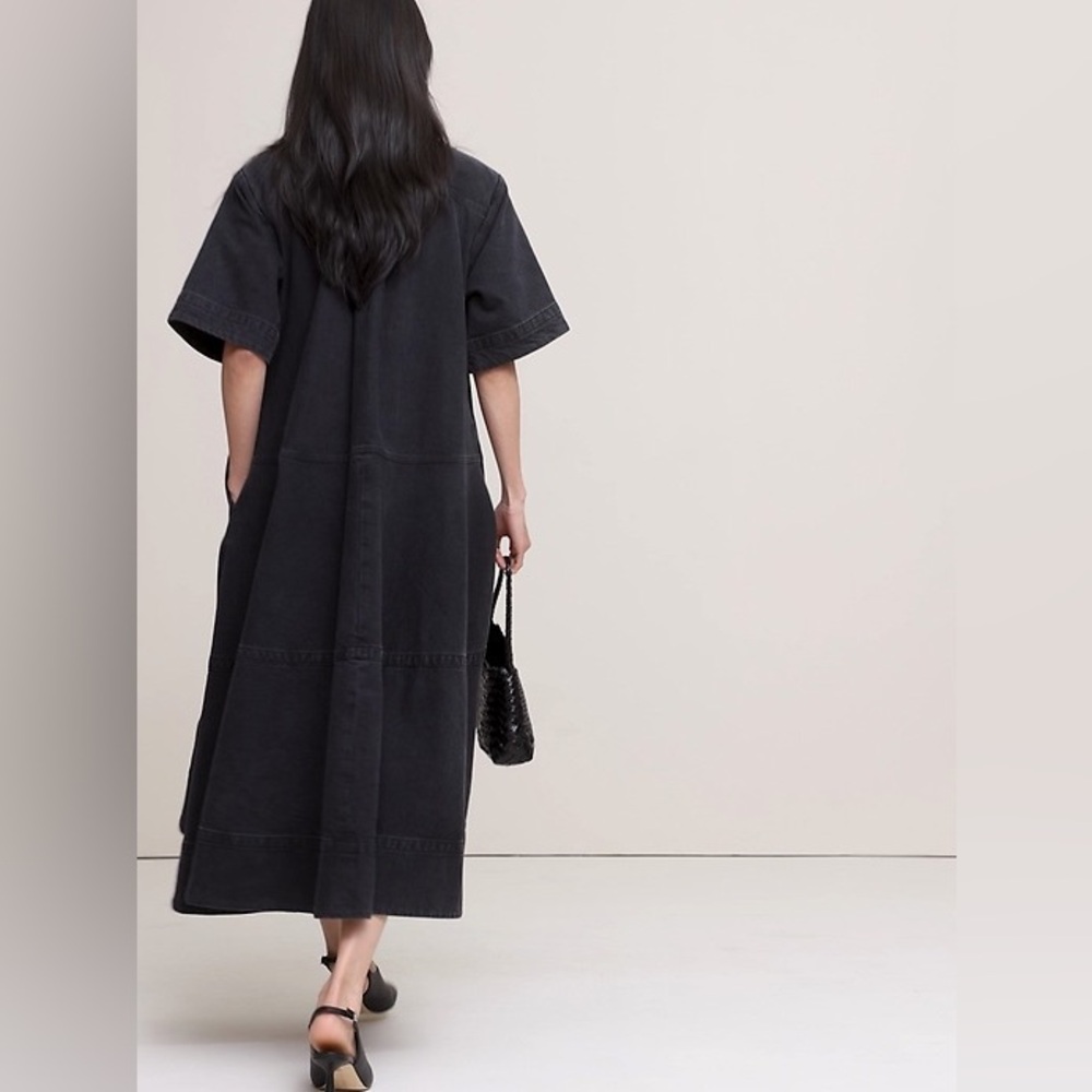 NWT! Banana Republic Black Wash Denim Trapeze Maxi Shirt Dress - Size Large - Picture 2 of 9